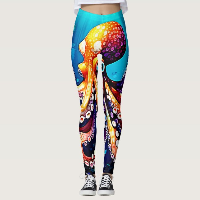 Legging Design de Visualização de Octopus Colorida (Frente)