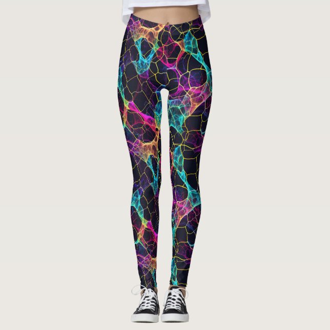 Legging Design de Web de Neon Filament Enigmático (Frente)