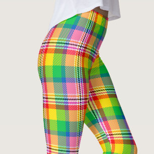 Legging Design de Xadrez de Tartan Amarelo verde-rosa