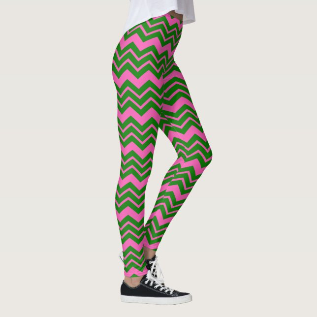 Legging Design de Ziguezague Chevron Verde Rosa  (Direita)