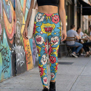 Legging Design Divertido de Explosão de Arte Pop de Desenh