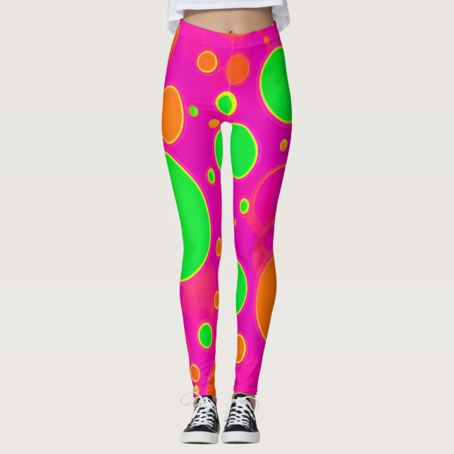 Legging Design do círculo retrorreflector Neon Pink & Gree (Frente)