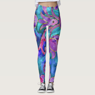 Legging Design do Damasco para Aquarelas Cor Azul-Púrpura