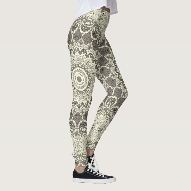 Legging Design do padrão Beige e Taupe Mandala (Direita)