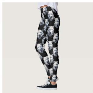 Legging Design do padrão da cabeça do lobo branco