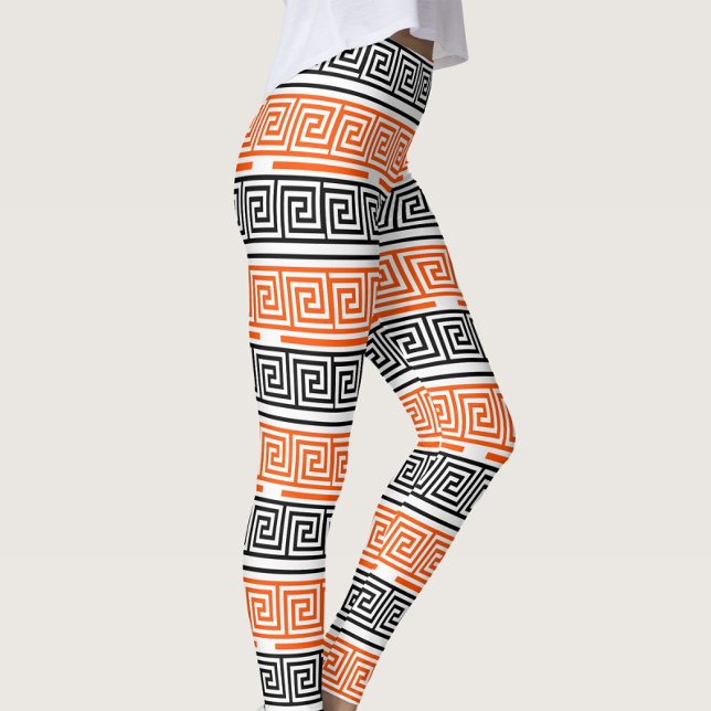 Legging Design do Padrão de Frete Grego Preto Laranja (Criador carregado)