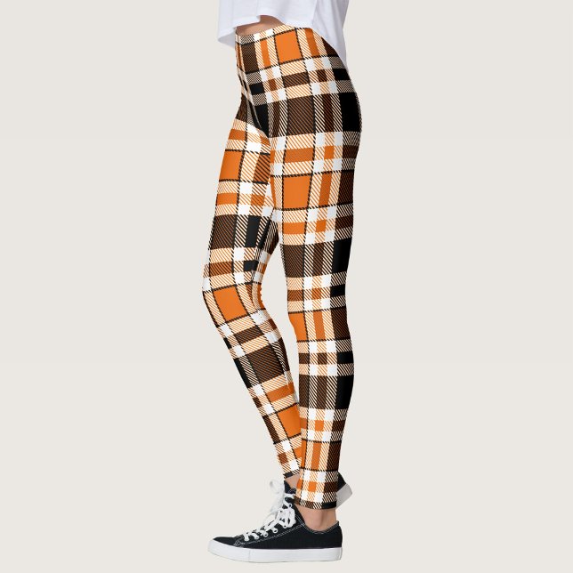 Legging Design do Padrão do Flannel Branco Laranja Preto d (Criador carregado)