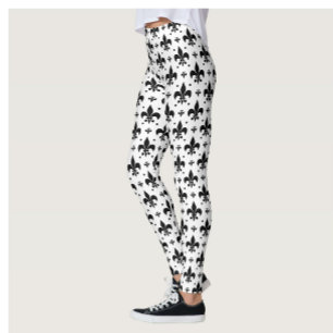 Legging Design do padrão Fleur-de-lis de fundo branco