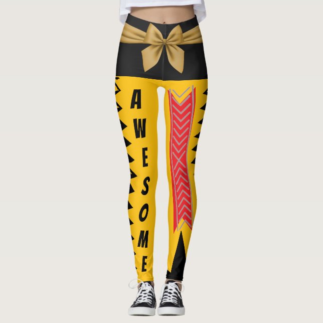 Legging Design Dourado Abstrato amarelo-preto-preto (Frente)