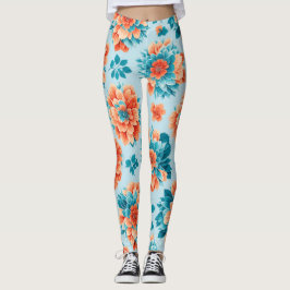 Legging Design Floral Azul e Laranja Encantador: Delicado