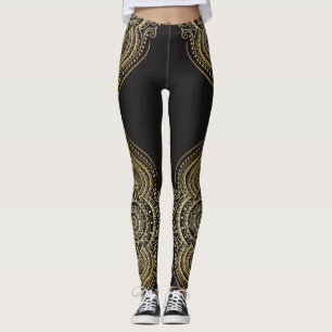 Legging Design Floral de Mandala, Ornamentado Dourado