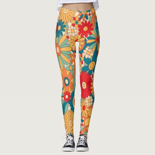Legging Design Floral Elegante Pintado à Mão (Frente)