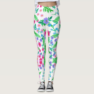 Legging design floral, muitos rosas e folhas verdes