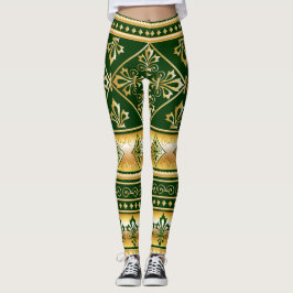 Legging Design Gaélico Céltico Branco Verde-escuro
