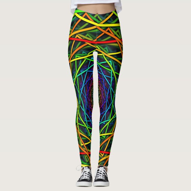 Legging Design geométrico das caneleiras de néon selvagens (Frente)