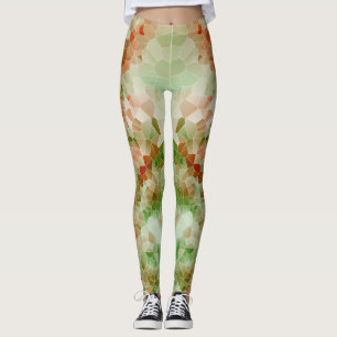 Legging Design Geométrico do Cristal Laranja Verde e Escur