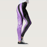 Legging Design Geométrico dos Damascos Florais Pretos e Pu<br><div class="desc">Damascos florais legantes,  pretos e roxos,  em design geométrico com tiras decorativas. Você pode solicitar este design na sua cor favorita.</div>