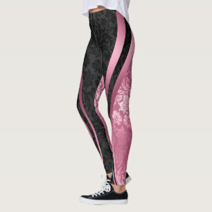 Legging Design Geométrico dos Damascos Florais Pretos e Ro