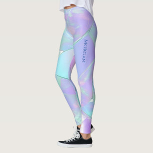 Legging Design Iridescente Azul Turquesa e Roxo, Nome ou M