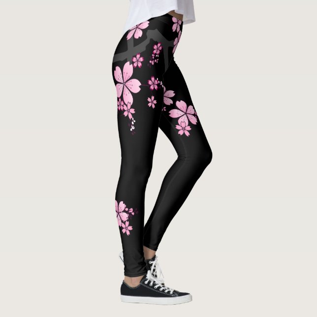 Legging Design japonês Black Pink Sakura: (Direita)