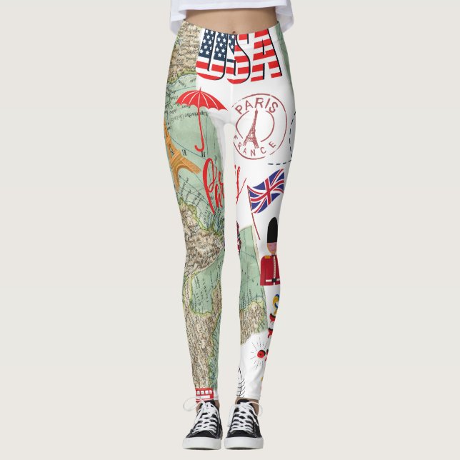 Legging Design mundial único moderno mapeia o viajante dos (Frente)