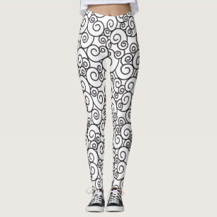 Legging Design preto branco espiral de padrão duplo roxo