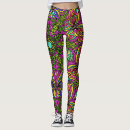 Legging design Retro Mandala 1960, cores neon
