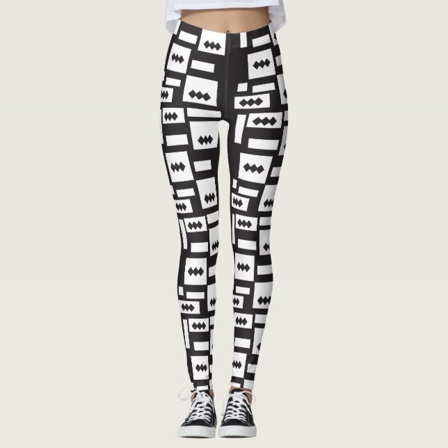 Legging Design simétrico geométrico branco com nítido, cír (Frente)