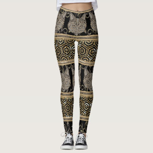 Legging Design tribal boémio egípcio do gato & do ouro