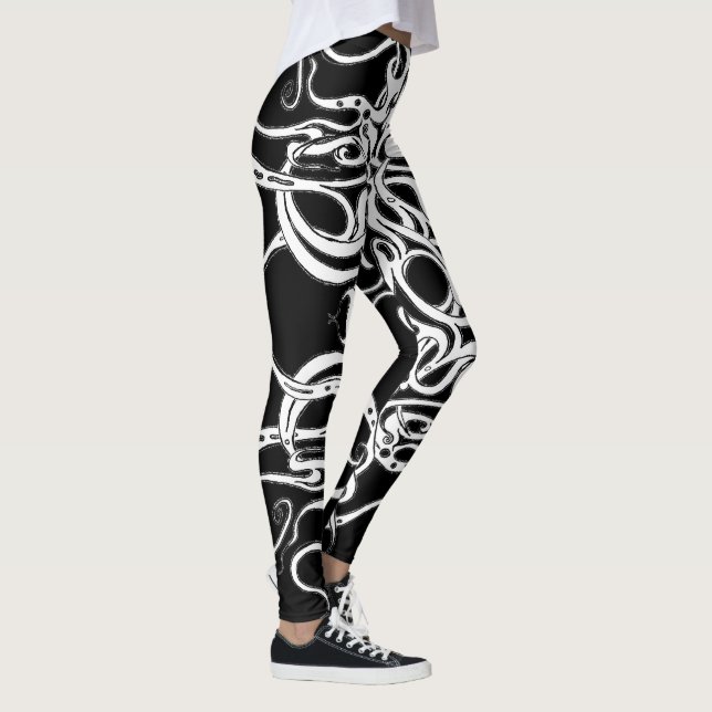 Legging Design Tribal do Império Negro e Branco (Direita)