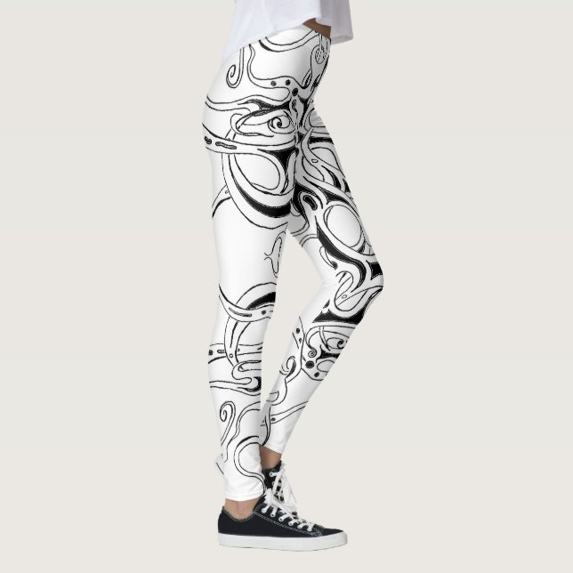 Legging Design Tribal do Império Negro e Branco (Direita)