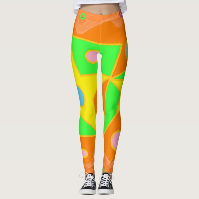 Legging Design verde-alaranjado-claro e amarelo (Frente)