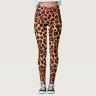 Legging design vermelho-leopardo