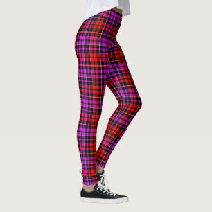 Legging Design Xadrez Escocês Preto Vermelho Roxo