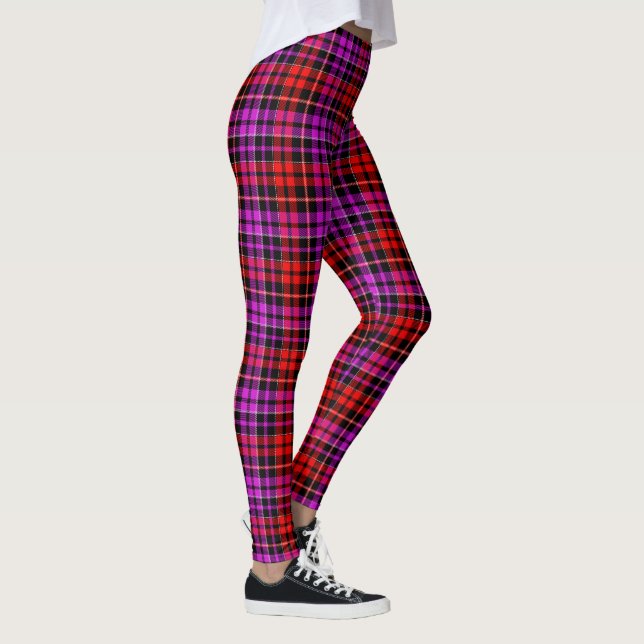 Legging Design Xadrez Escocês Preto Vermelho Roxo (Direita)
