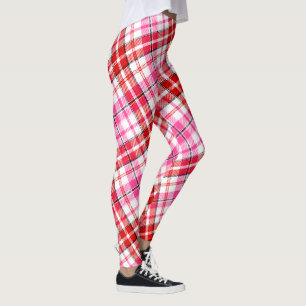 Legging Design Xadrez Tartan Branco Vermelho Rosa