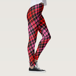 Legging Design Xadrez Tartan Preto Vermelho Rosa Negrito
