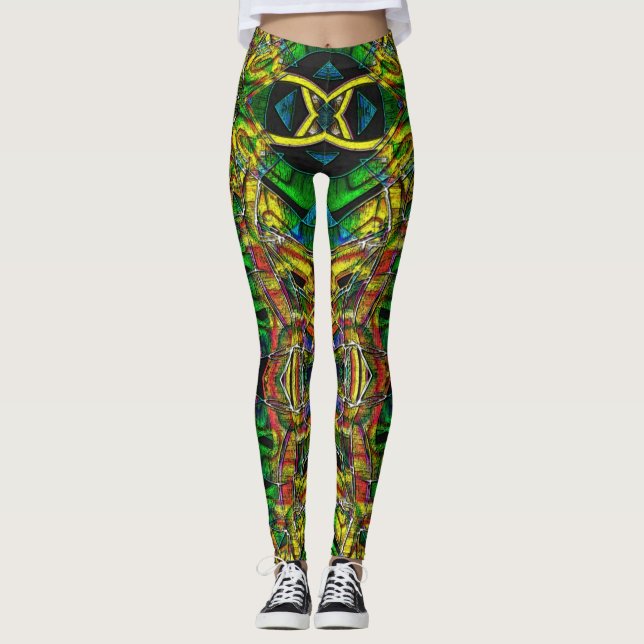 Legging designs abstrato tribais, gravadas (Frente)