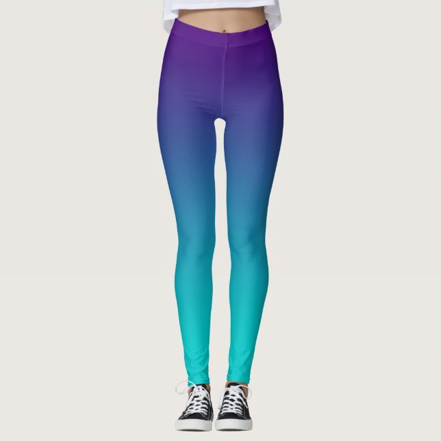Legging Desvanecimento do Ombre de Turquesa Roxo (Frente)