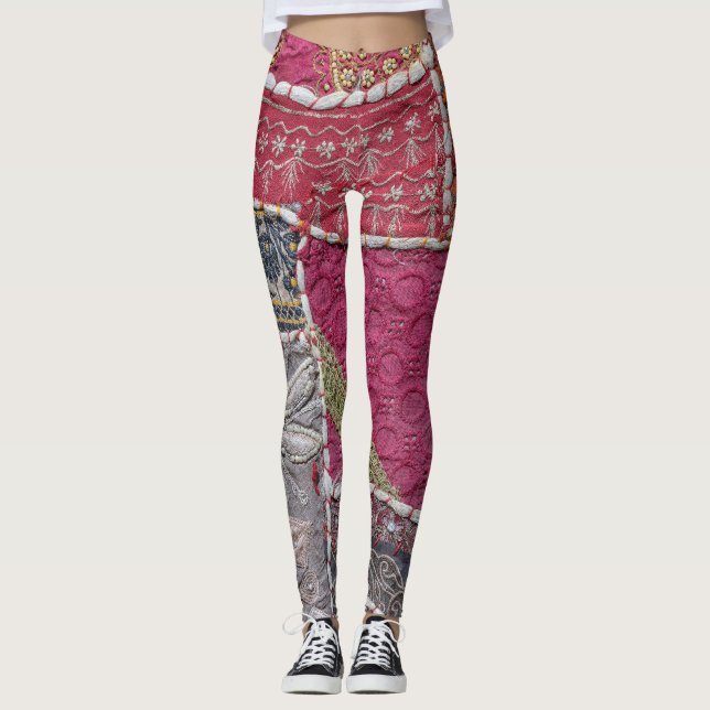 Legging Detalhe de Fecho do Carpete de Patches Coloridos (Frente)
