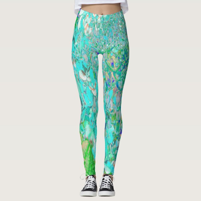 Legging Detalhe de Hortênsia Elegante Aqua e Verde Limelig (Frente)
