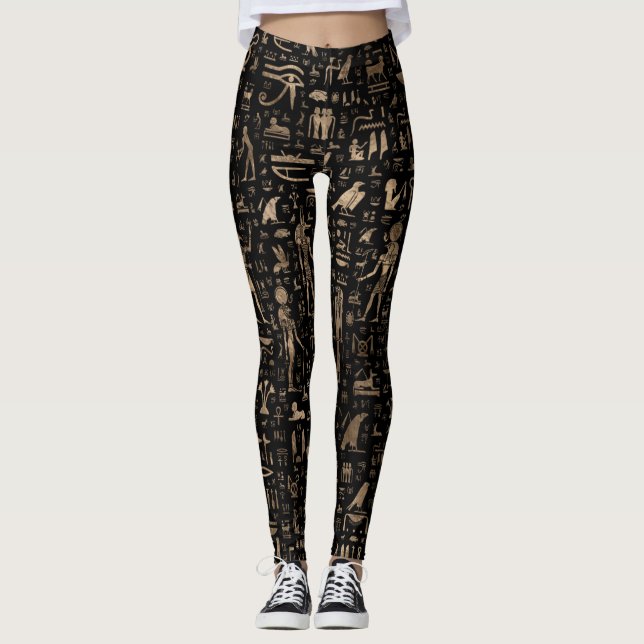 Legging Deuses e hieroglyphs egípcios antigos (Frente)