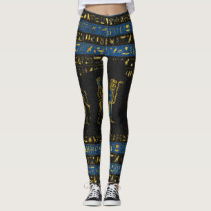Legging Deuses egípcios dourados e hieroglyphics no couro