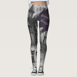 Legging Dia das Bruxas, Casa Assombrada, Gato Preto