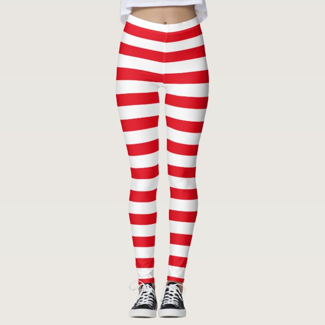 Legging Dia das Bruxas de Natal Red & White Strips (Frente)