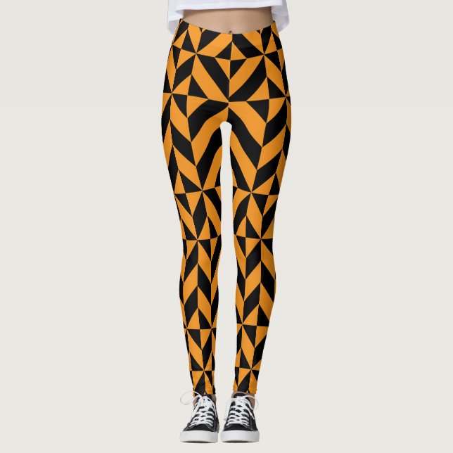 Legging Dia das Bruxas Geométricas Laranja Negro (Frente)