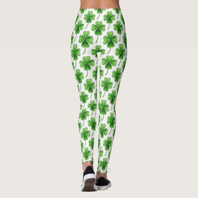 Legging Dia de São Patrício de padrão de trevo verde (Verso)