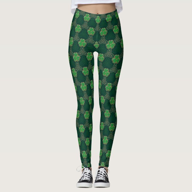 Legging Dia de São Patrício Geométrico Celta Triskele Sham (Frente)
