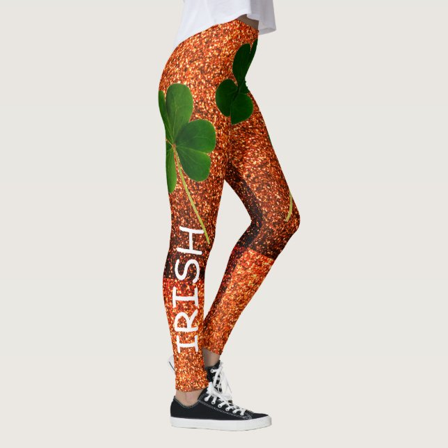 Legging Dia de São Patrício irlandês Shamrock Dourado Glit (Direita)