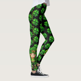 Legging Dia de São Patrício Preto e Verde 4 Folha